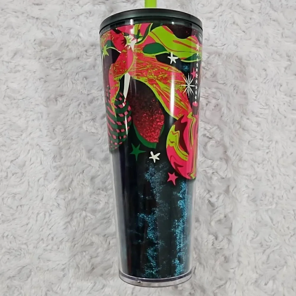 Starbucks 2023 Christmas Holiday Ribbon With Silicone Bow Straw Topper Tumbler V